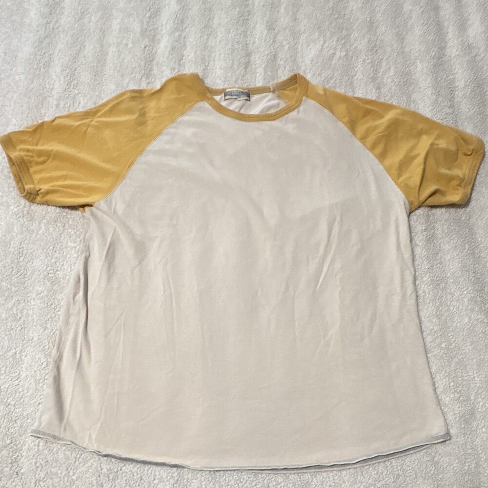 Gap Men's White Yellow Colorblock Jersey Raglan Crew Neck Short Sleeve T-Shirt